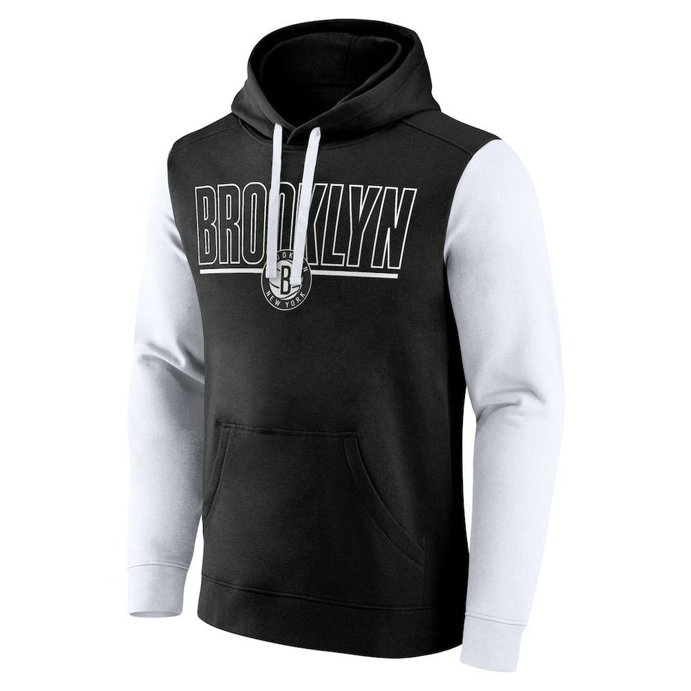 NBA - Brooklyn Nets Logo Athletic Outline Colorblock Pullover Hoodie - Black