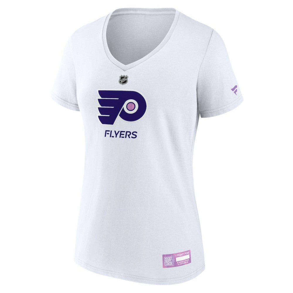 Philadelphia Flyers - Fanatics Women's 2024 Hockey Fights Cancer V-Neck T-Shirt White