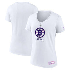 Boston Bruins Fanatics Women's 2024 Hockey Fights Cancer V-Neck T-Shirt White