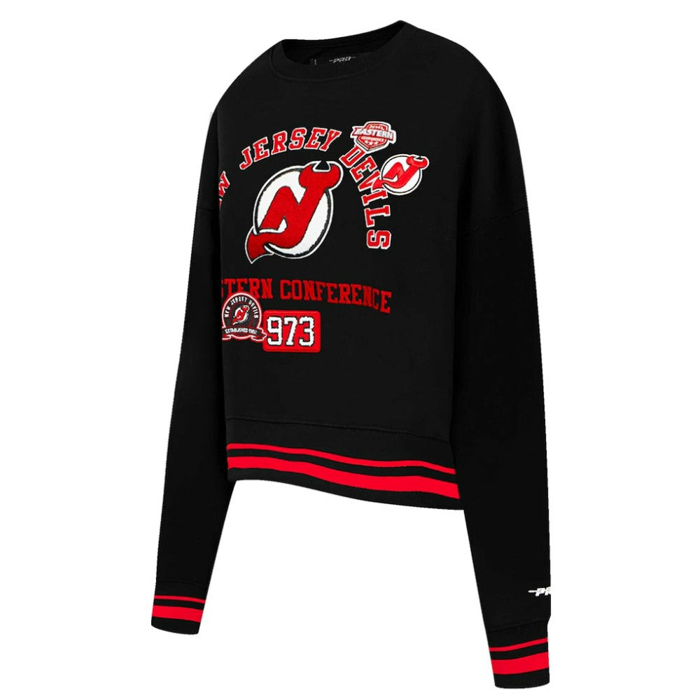 New Jersey Devils - Pro Standard Women's Area Code Cropped Pullover Sweatshirt Black