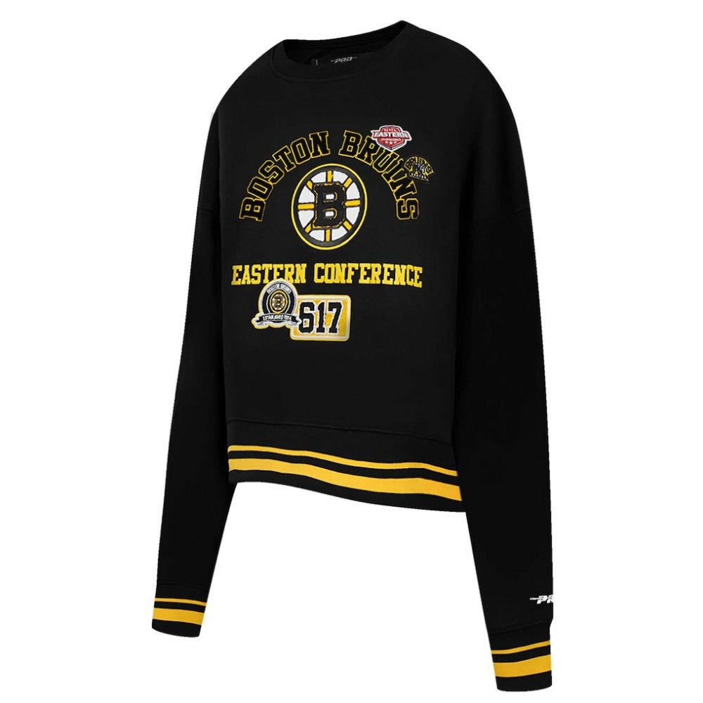 Boston Bruins Pro Standard Women's Area Code Cropped Pullover Sweatshirt Black