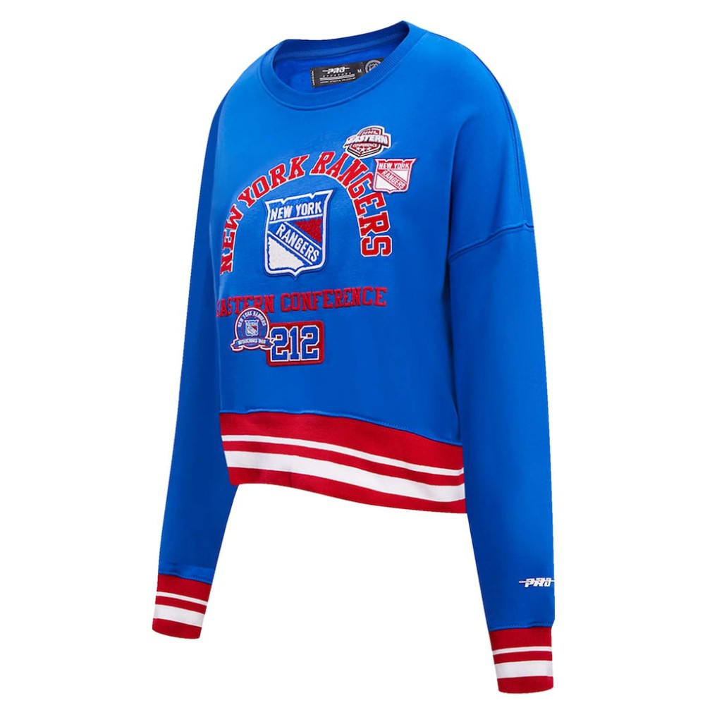 New York Rangers Pro Standard Women's Area Code Cropped Pullover Sweatshirt Blue
