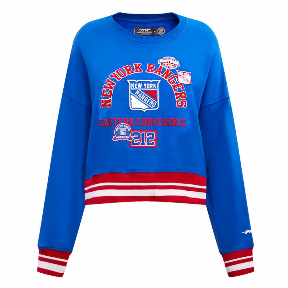 New York Rangers Pro Standard Women's Area Code Cropped Pullover Sweatshirt Blue
