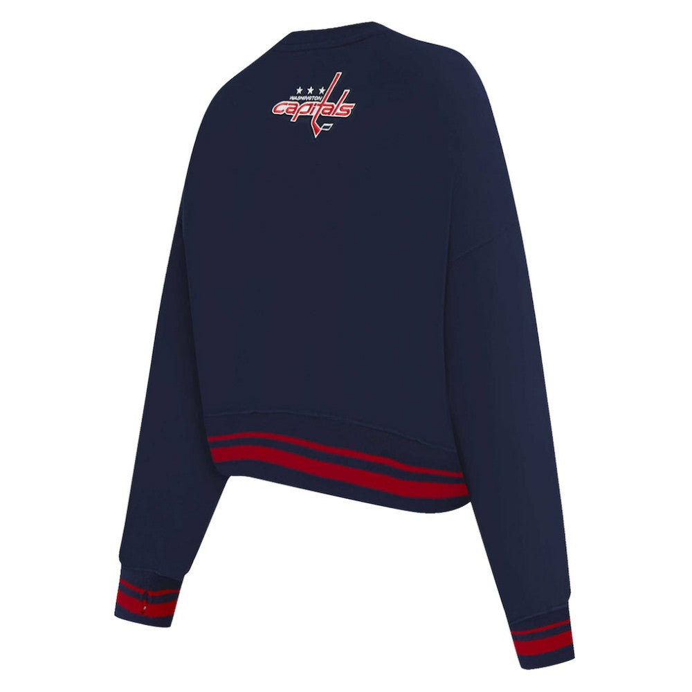 Washington Capitals Pro Standard Women's Area Code Cropped Pullover Sweatshirt Navy