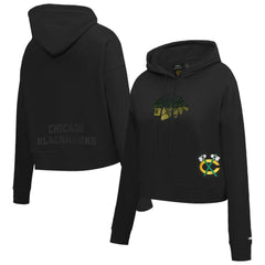 Chicago Blackhawks Pro Standard Women's Jewels Cropped Pullover Hoodie Black