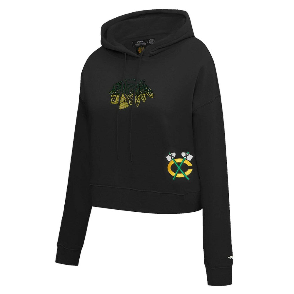 Chicago Blackhawks Pro Standard Women's Jewels Cropped Pullover Hoodie Black