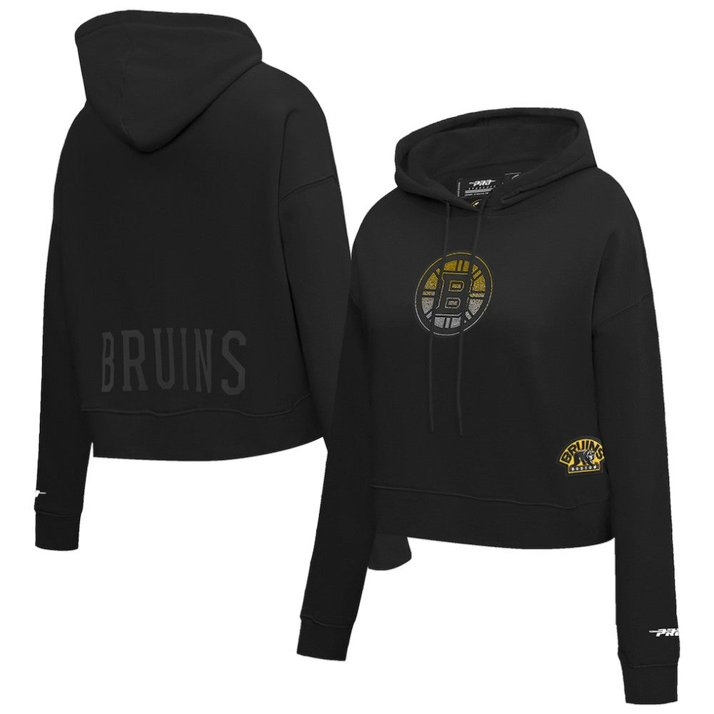 Boston Bruins Pro Standard Women's Jewels Cropped Pullover Hoodie Black