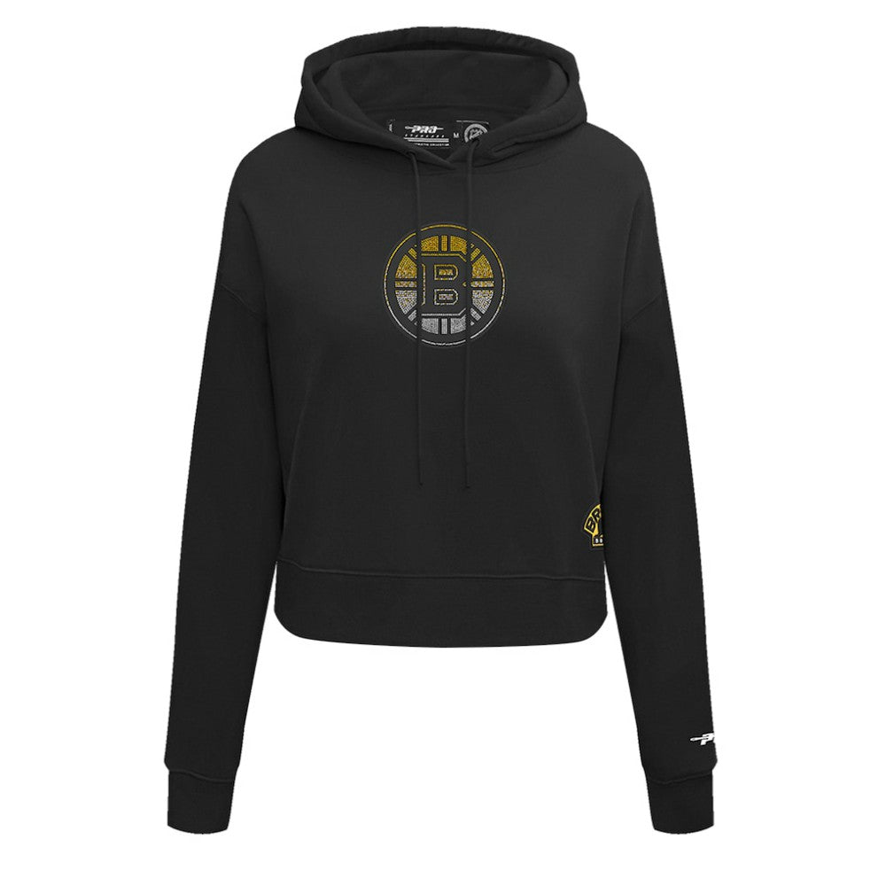 Boston Bruins Pro Standard Women's Jewels Cropped Pullover Hoodie Black