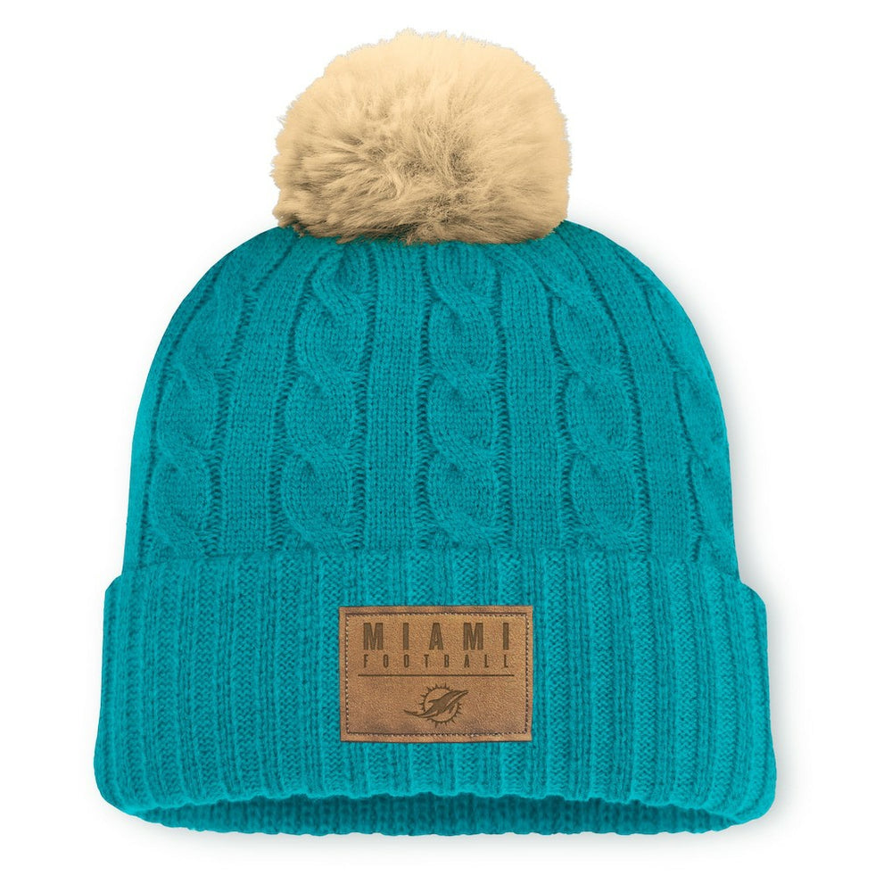 Miami Dolphins Women's Cable Knit Cuffed Hat with Pom Aqua - Fanatics