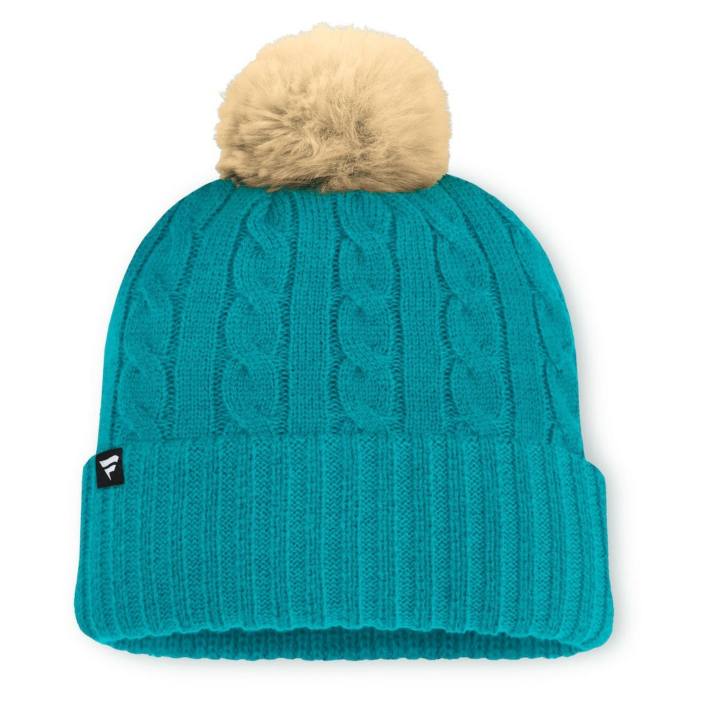 Miami Dolphins Women's Cable Knit Cuffed Hat with Pom Aqua - Fanatics