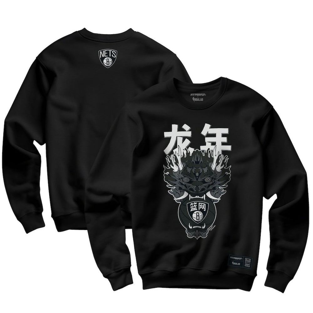 NBA - Brooklyn Nets Hyperfly Unisex Year of the Dragon Lunar New Year Collection Pullover Sweatshirt - Heather Black