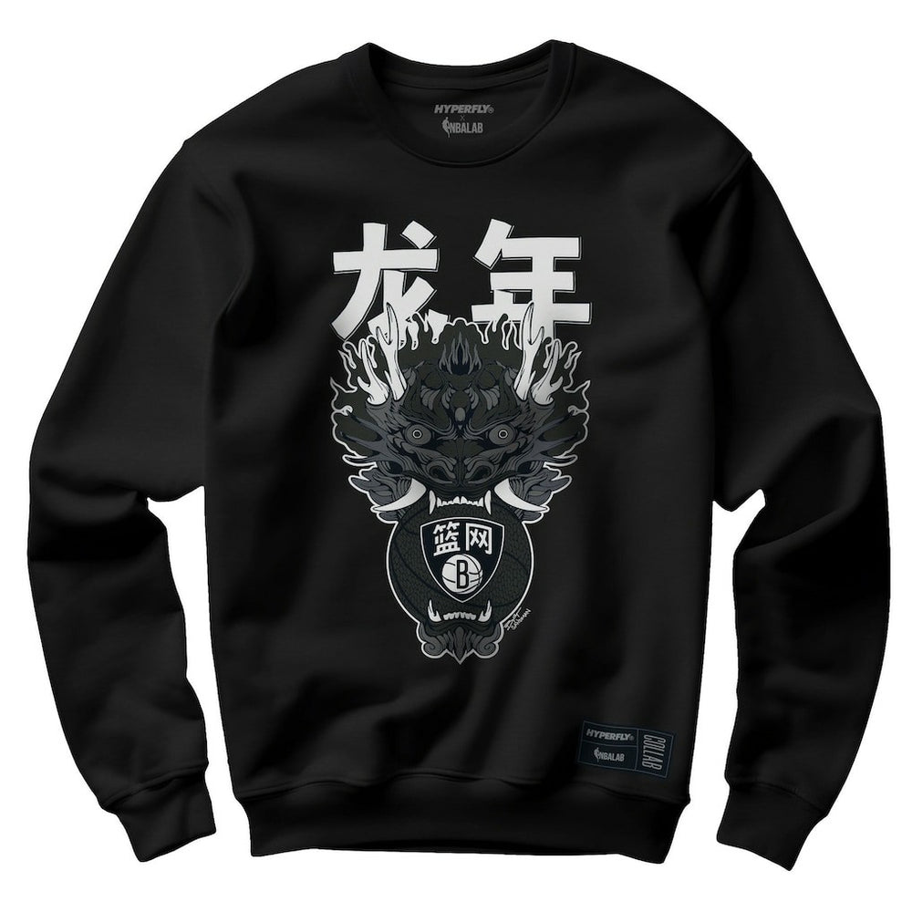 NBA - Brooklyn Nets Hyperfly Unisex Year of the Dragon Lunar New Year Collection Pullover Sweatshirt - Heather Black