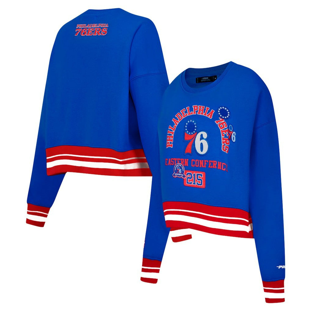 NBA - Philadelphia 76ers Pro Standard Women's Area Code Cropped Pullover Sweatshirt - Royal