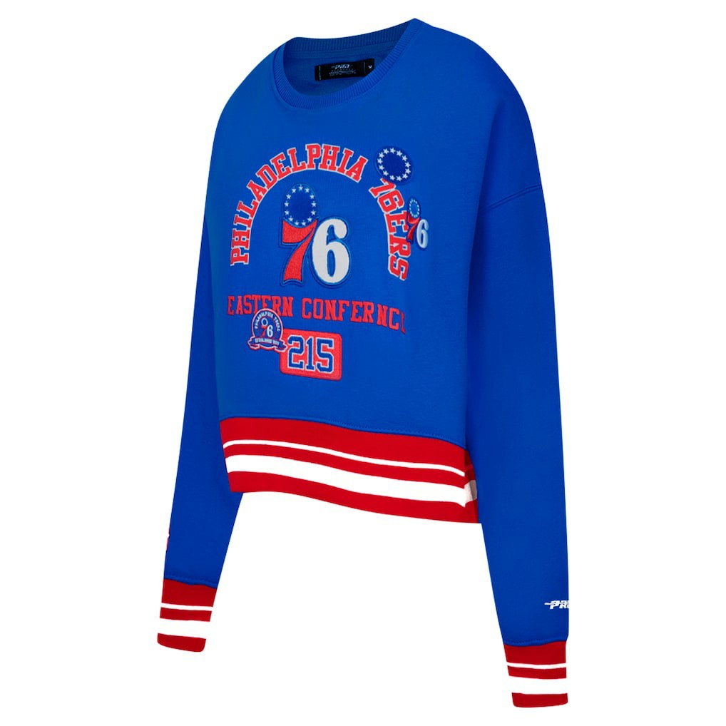 NBA - Philadelphia 76ers Pro Standard Women's Area Code Cropped Pullover Sweatshirt - Royal