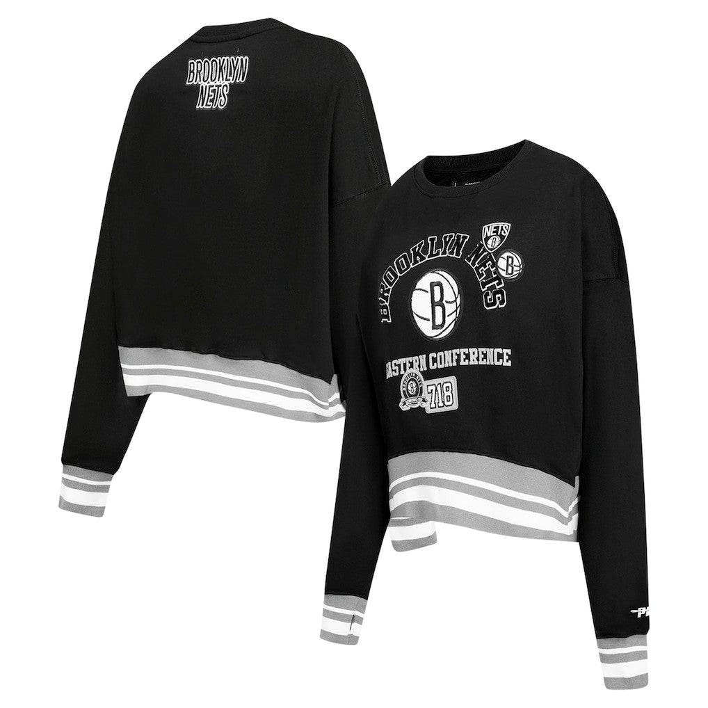 NBA - Brooklyn Nets Pro Standard Women's Area Code Cropped Pullover Sweatshirt - Black