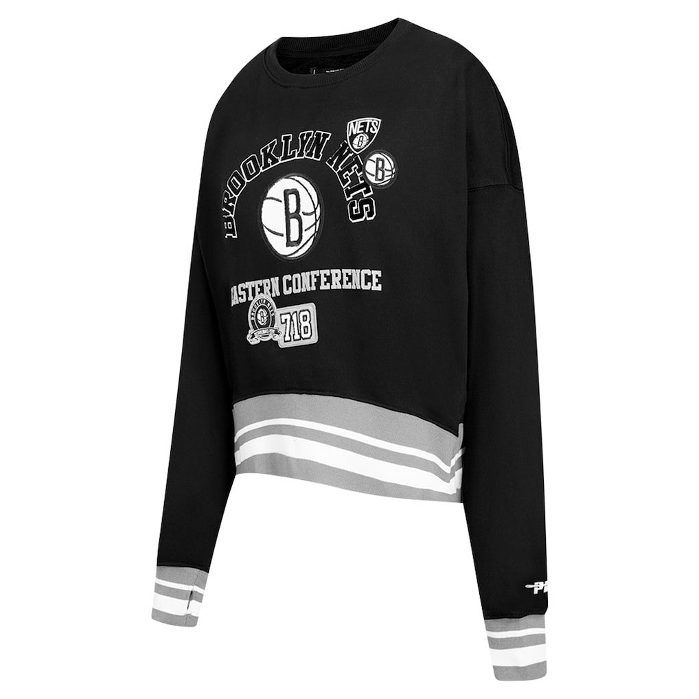 NBA - Brooklyn Nets Pro Standard Women's Area Code Cropped Pullover Sweatshirt - Black
