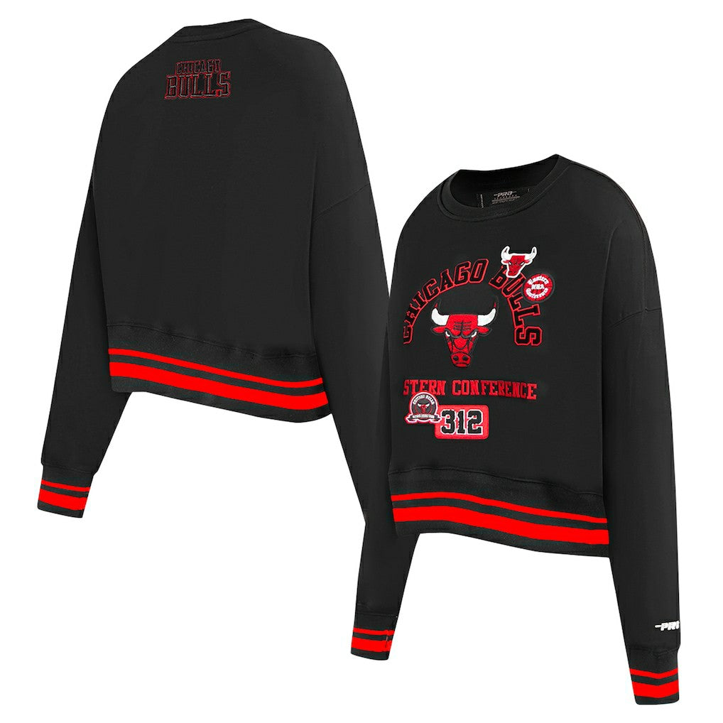 NBA - Chicago Bulls Pro Standard Women's Area Code Cropped Pullover Sweatshirt - Black
