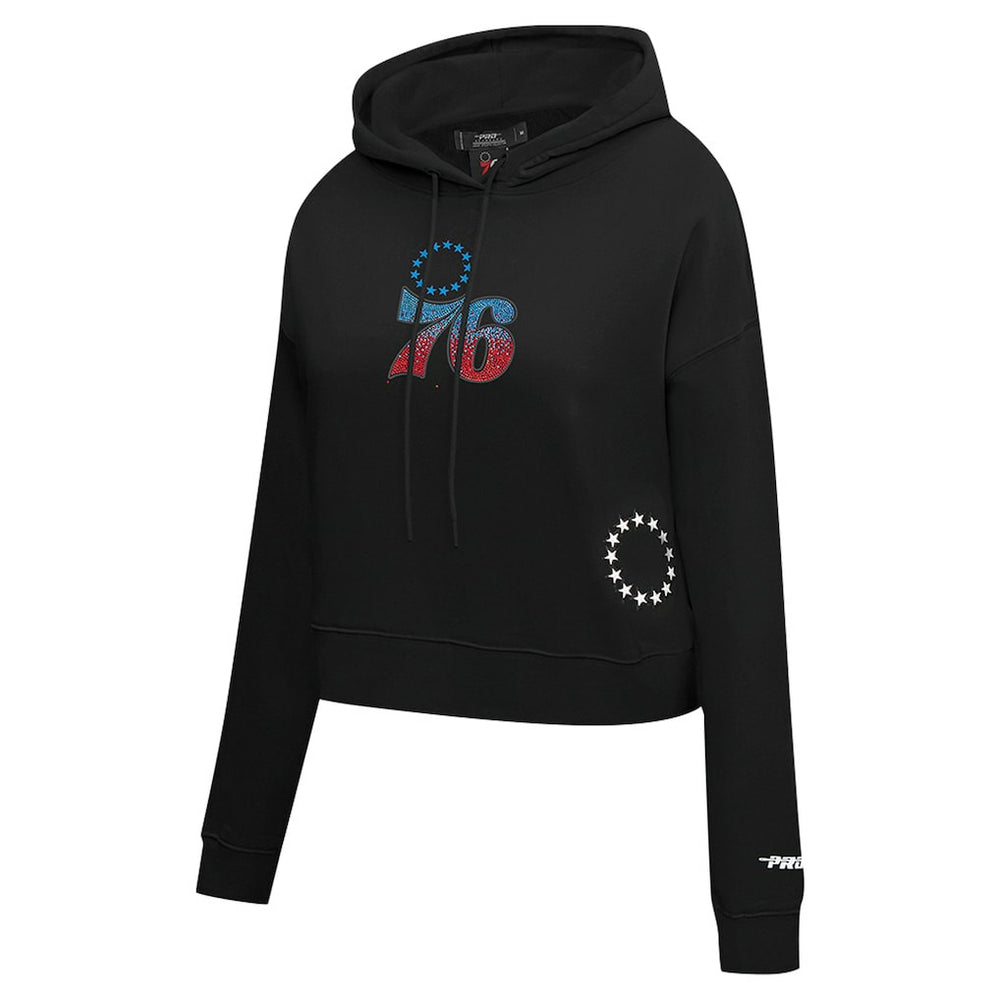 NBA - Philadelphia 76ers Pro Standard Women's Jewels Cropped Pullover Hoodie - Black