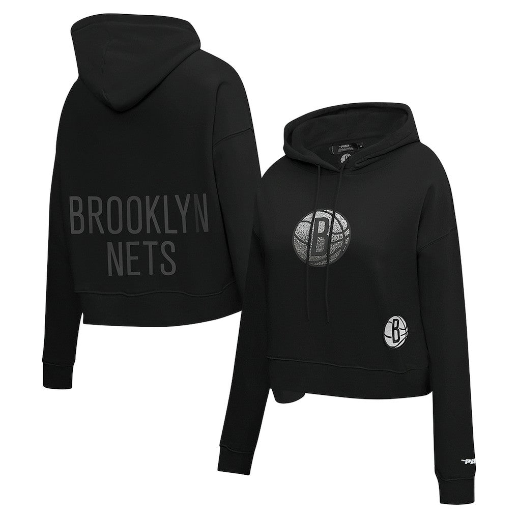 NBA - Brooklyn Nets Pro Standard Women's Jewels Cropped Pullover Hoodie - Black