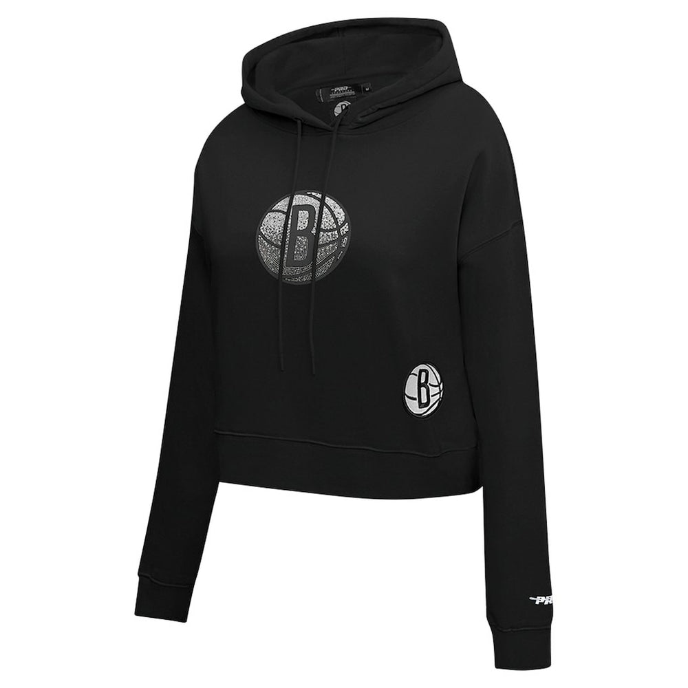NBA - Brooklyn Nets Pro Standard Women's Jewels Cropped Pullover Hoodie - Black