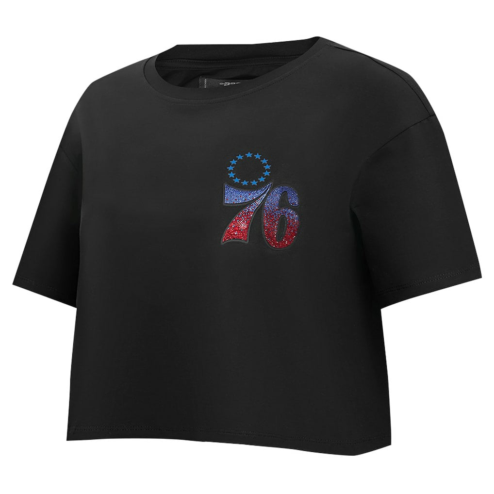 NBA - Philadelphia 76ers Pro Standard Women's Jewels Boxy Cropped T-Shirt - Black
