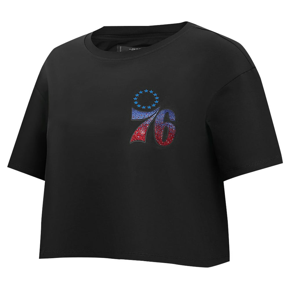 NBA - Philadelphia 76ers Pro Standard Women's Jewels Boxy Cropped T-Shirt - Black
