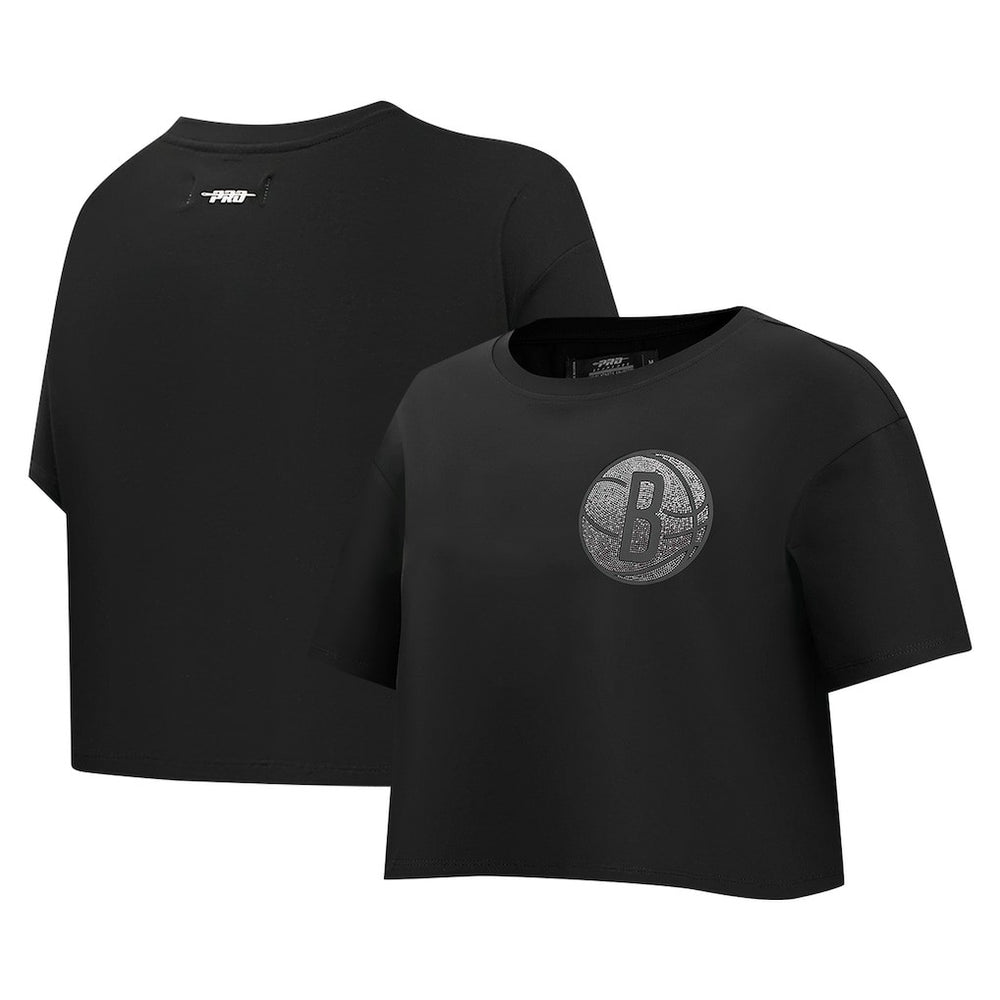 NBA - Brooklyn Nets Pro Standard Women's Jewels Boxy Cropped T-Shirt - Black
