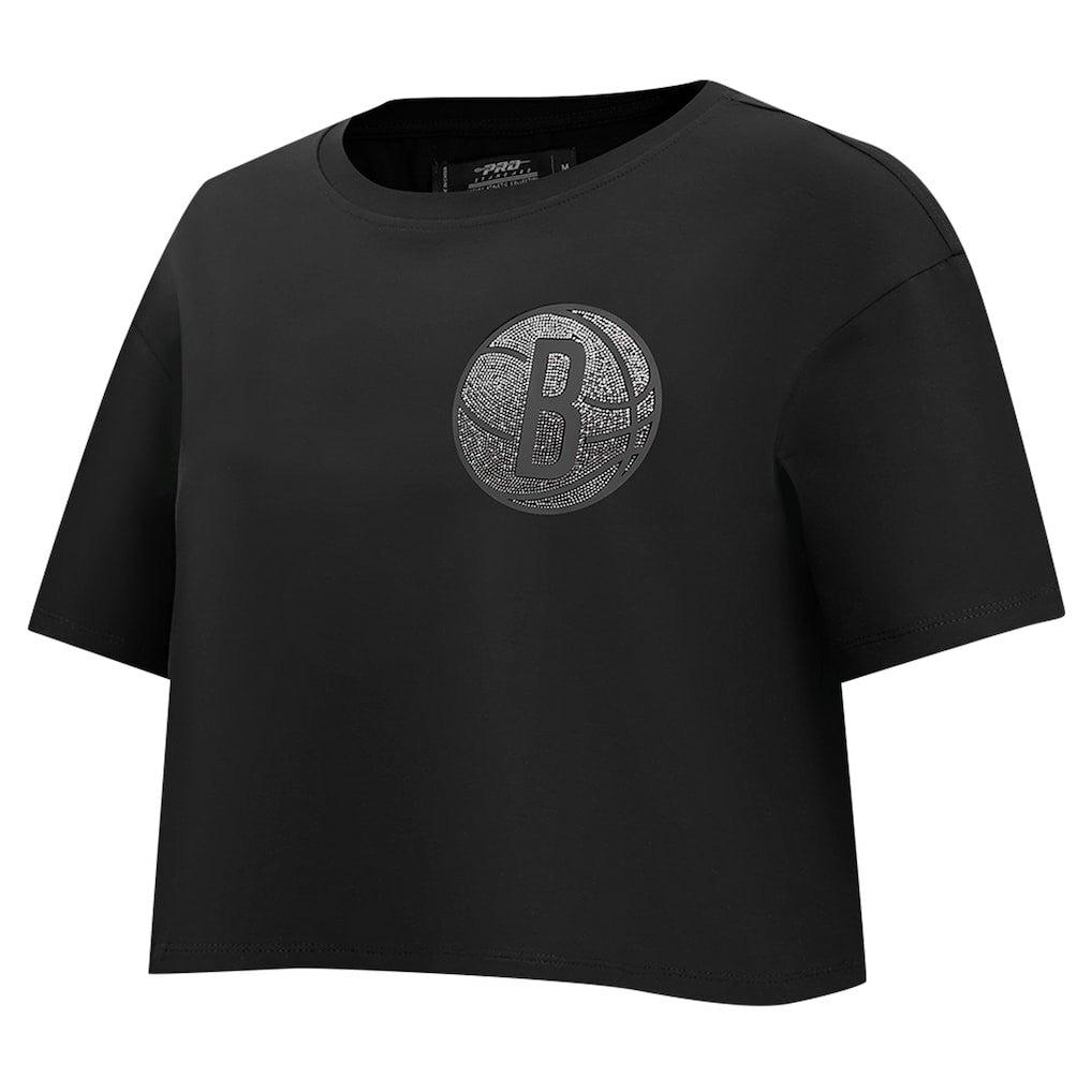 NBA - Brooklyn Nets Pro Standard Women's Jewels Boxy Cropped T-Shirt - Black