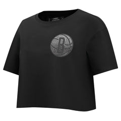 NBA - Brooklyn Nets Pro Standard Women's Jewels Boxy Cropped T-Shirt - Black