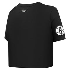 NBA - Brooklyn Nets Pro Standard Women's Jewels Boxy Cropped T-Shirt - Black