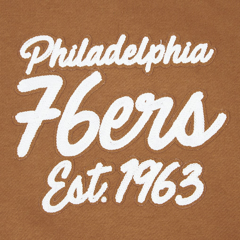 NBA - Philadelphia 76ers Pro Standard Paint the City Drop Shoulder Pullover Hoodie - Brown