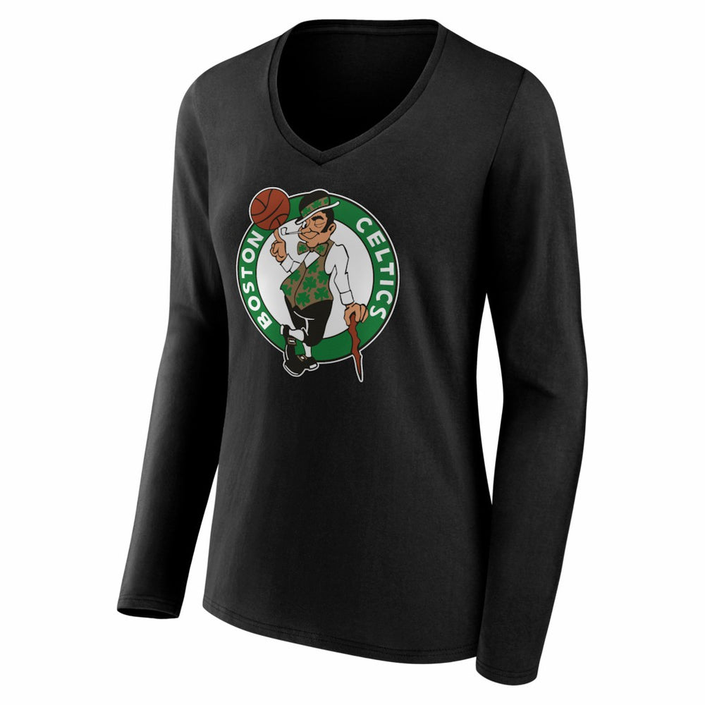 NBA - Boston Celtics Women's Primary Logo Long Sleeve V-Neck T-Shirt - Black