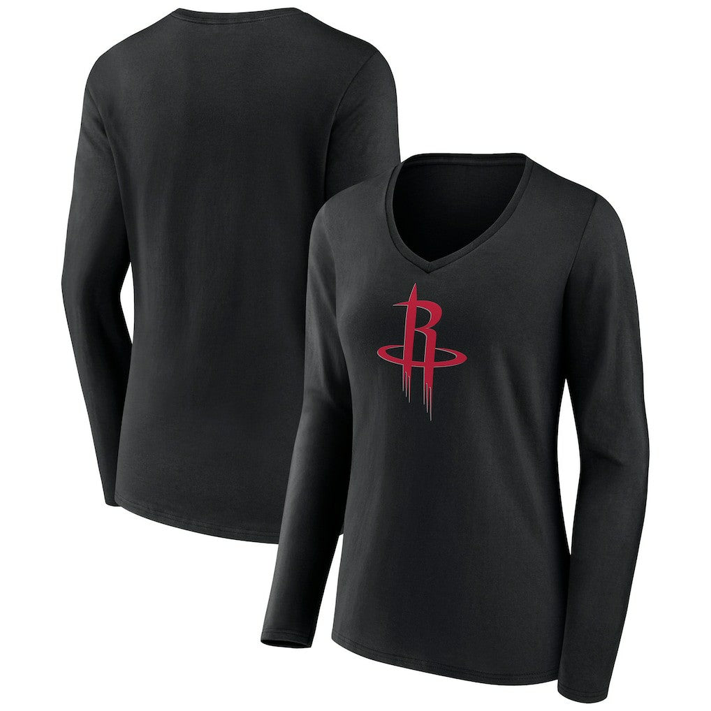 NBA - Houston Rockets Women's Primary Logo Long Sleeve V-Neck T-Shirt - Black