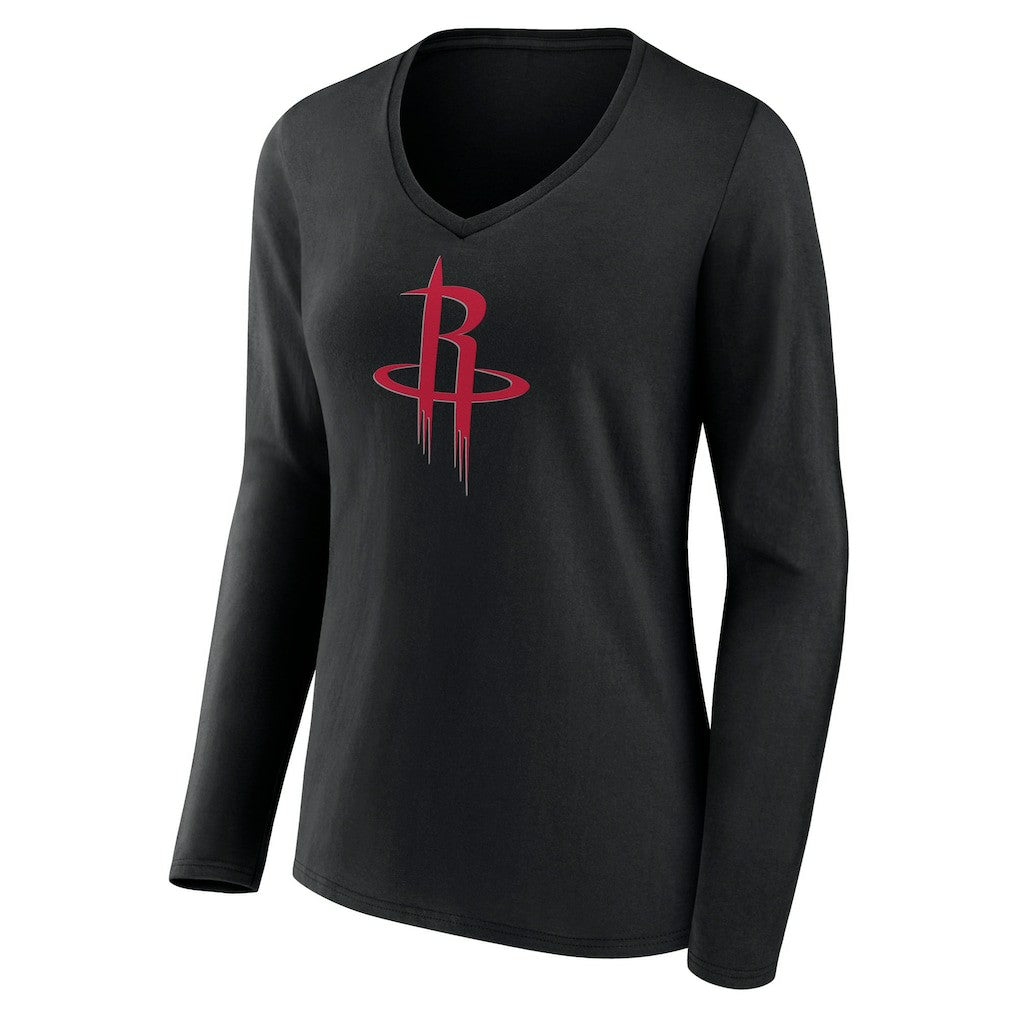 NBA - Houston Rockets Women's Primary Logo Long Sleeve V-Neck T-Shirt - Black