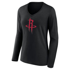 NBA - Houston Rockets Women's Primary Logo Long Sleeve V-Neck T-Shirt - Black