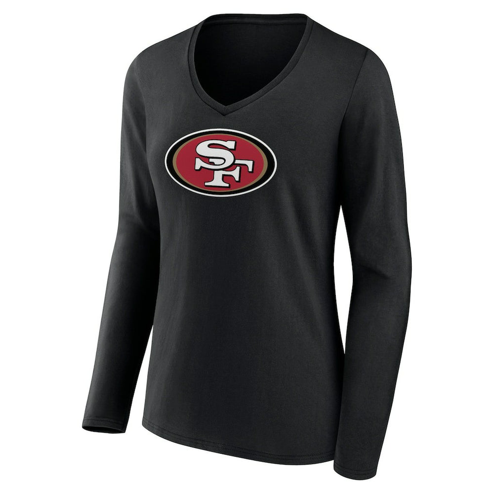 San Francisco 49ers Women's Primary Logo Long Sleeve V-Neck T-Shirt Black - NFL