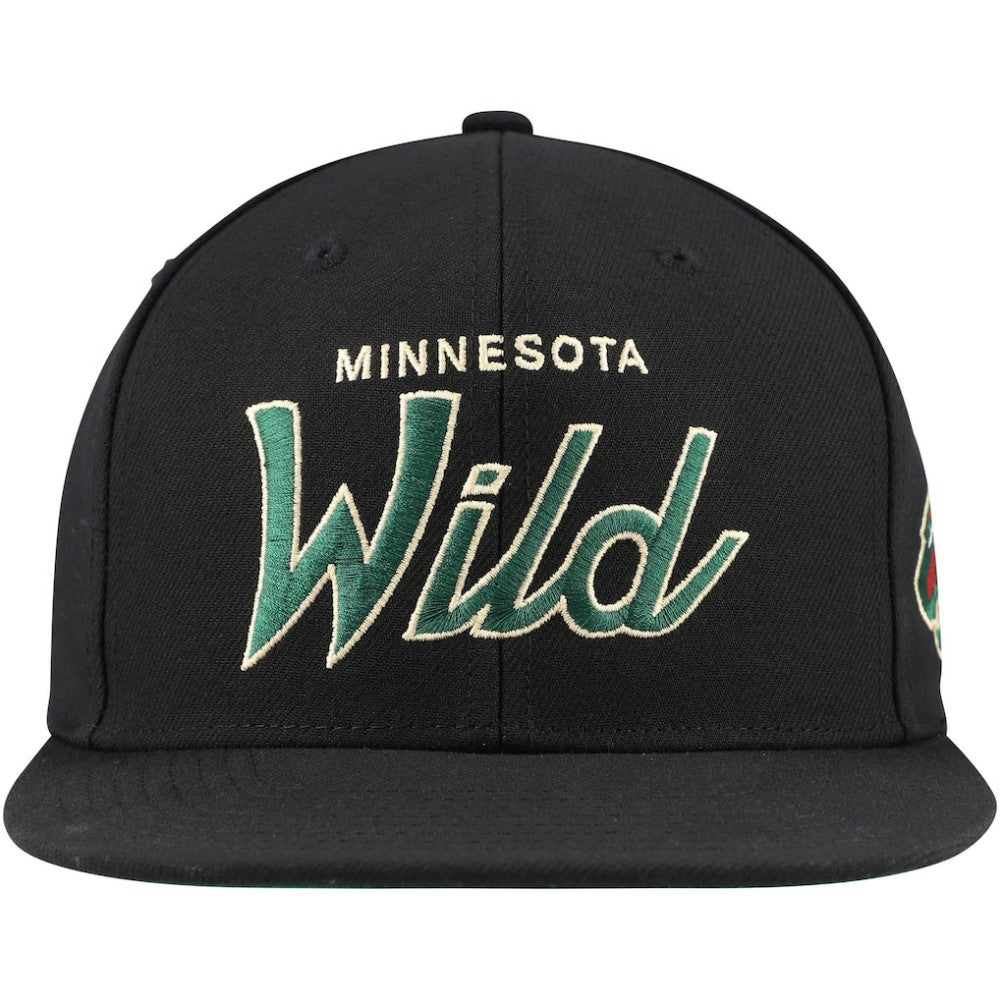 Minnesota Wild - Mitchell & Ness Core Team Script 2.0 Snapback Hat Black