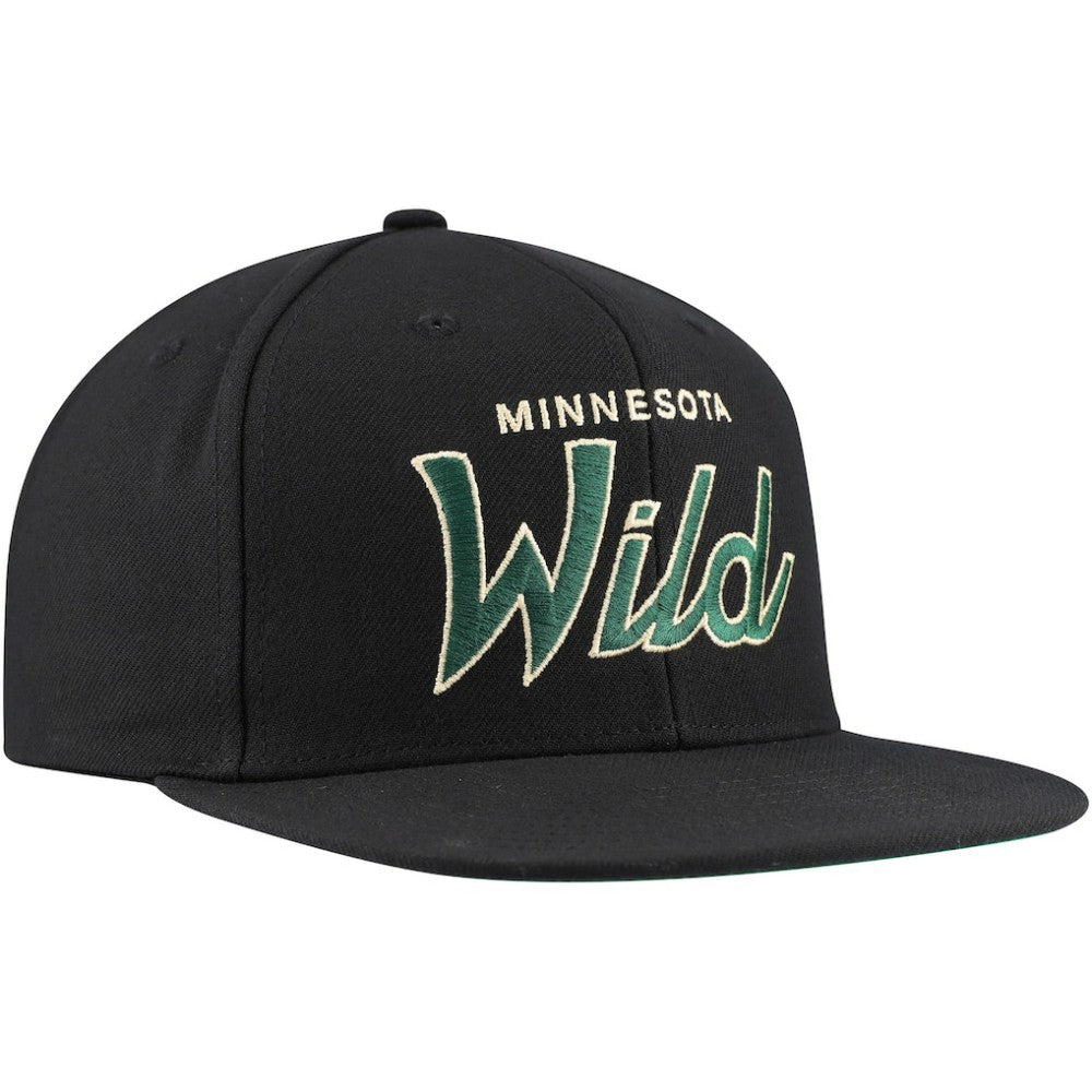 Minnesota Wild - Mitchell & Ness Core Team Script 2.0 Snapback Hat Black