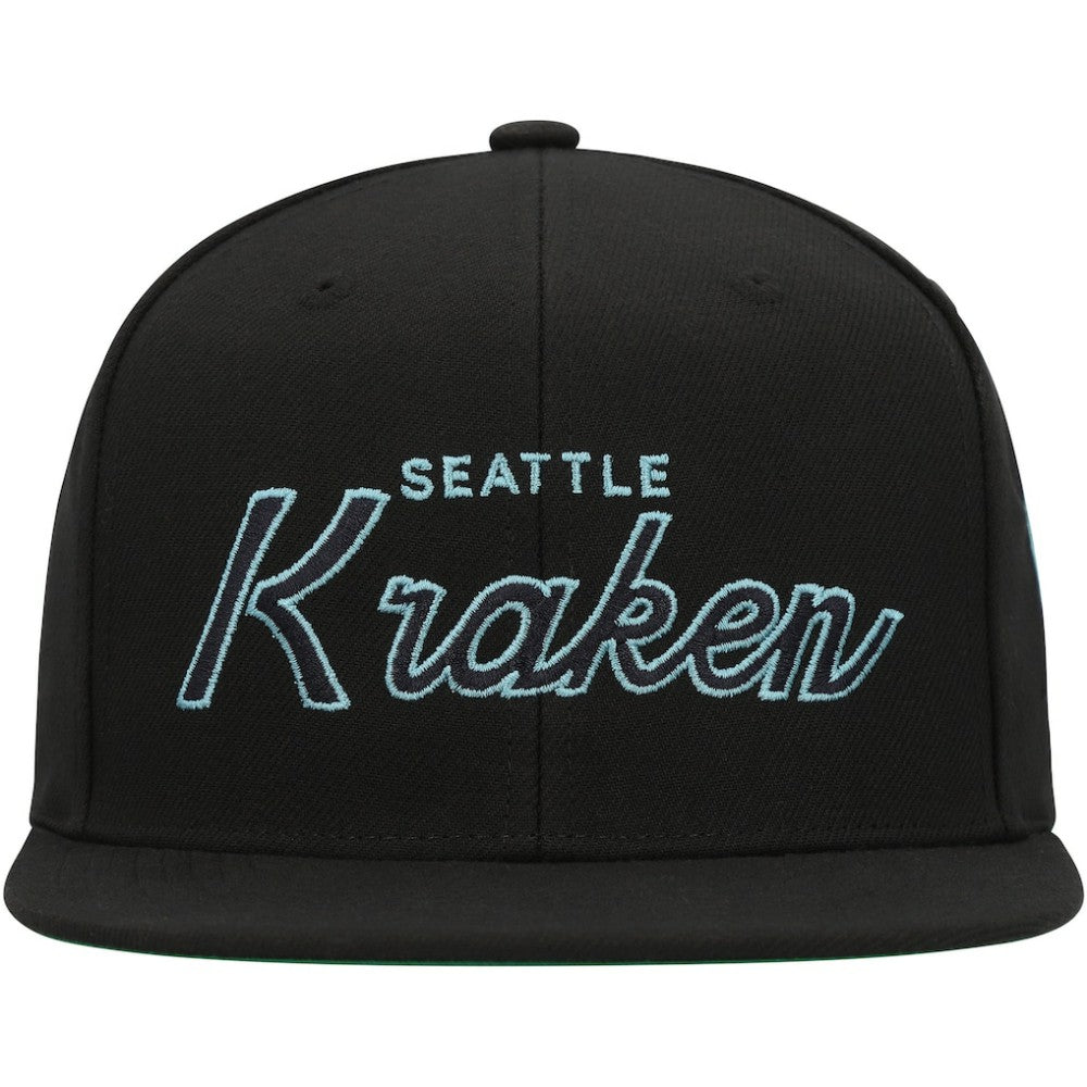 Seattle Kraken Mitchell & Ness Core Team Script 2.0 Snapback Hat Black