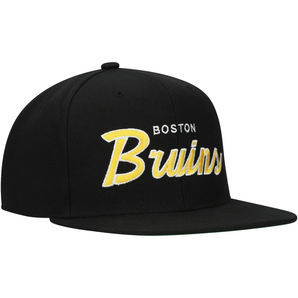 Boston Bruins Mitchell & Ness Core Team Script 2.0 Snapback Hat Black