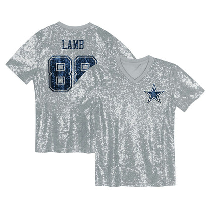 CeeDee Lamb Dallas Cowboys Girls Youth Sequin V-Neck Fashion Jersey - Silver sale | NFL Jerseys