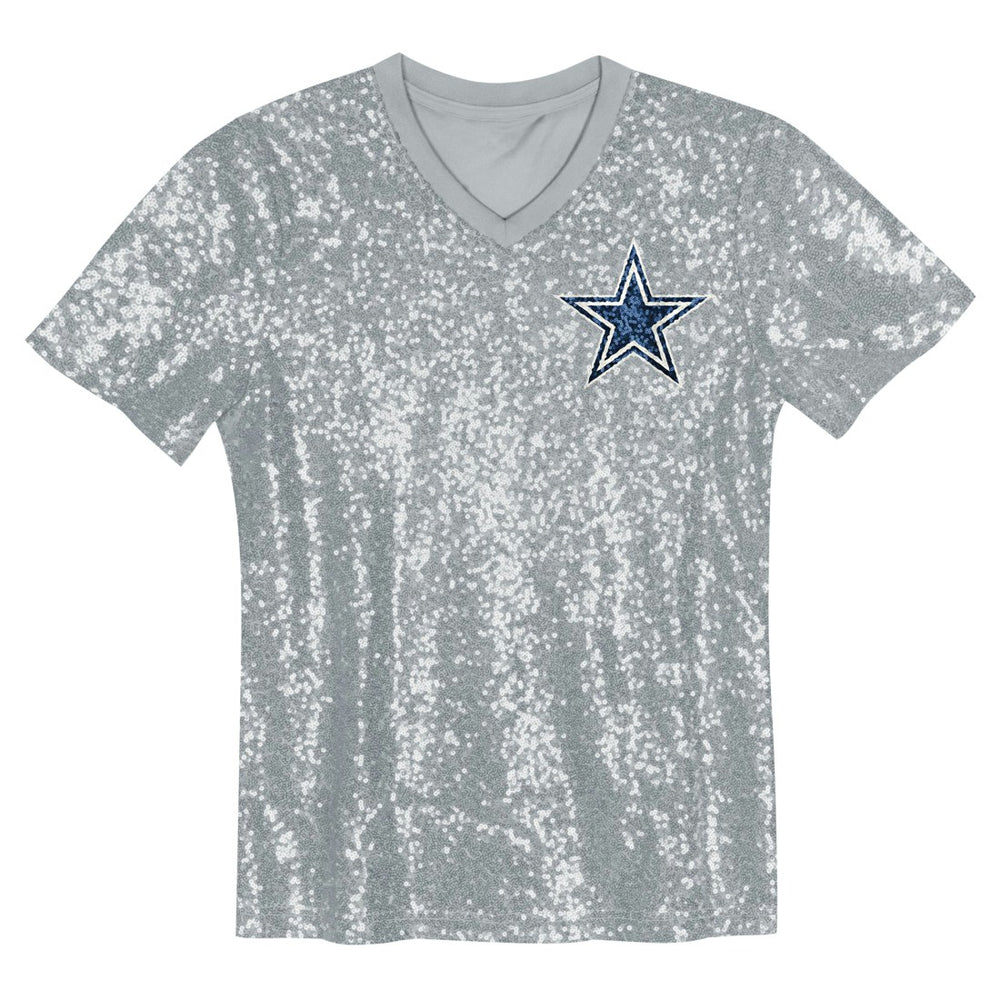 CeeDee Lamb Dallas Cowboys Girls Youth Sequin V-Neck Fashion Jersey Silver - NFL