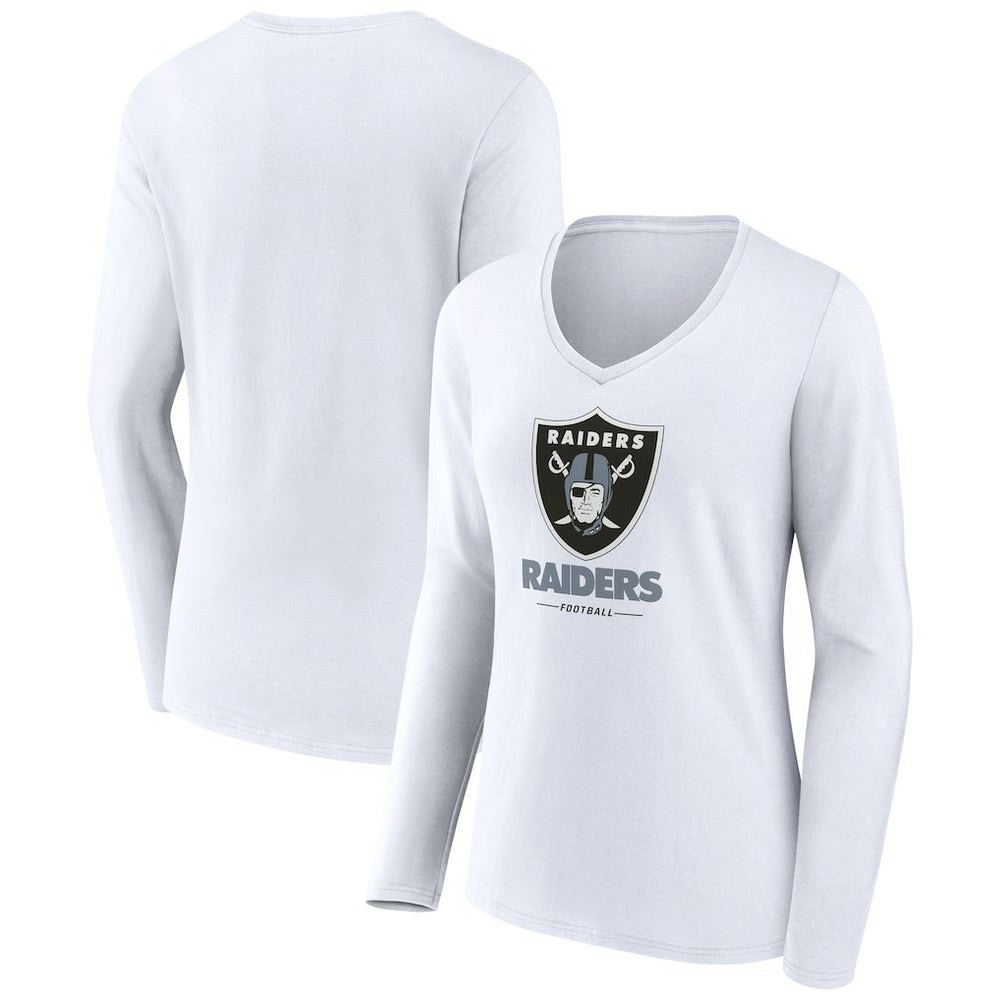 Las Vegas Raiders Women's Team Lockup Long Sleeve V-Neck T-Shirt White - NFL