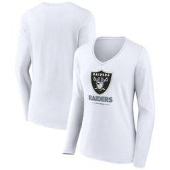 Las Vegas Raiders Women's Team Lockup Long Sleeve V-Neck T-Shirt White - NFL