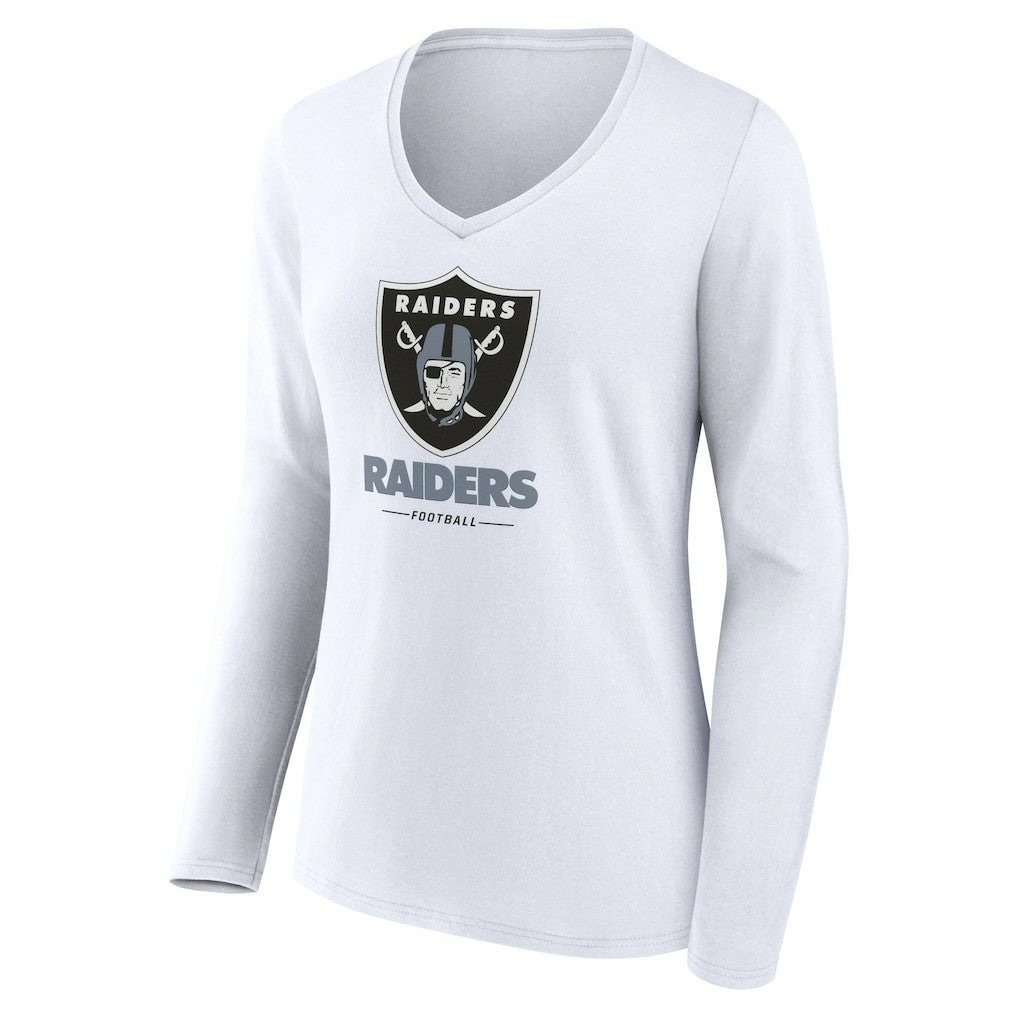 Las Vegas Raiders Women's Team Lockup Long Sleeve V-Neck T-Shirt White - NFL