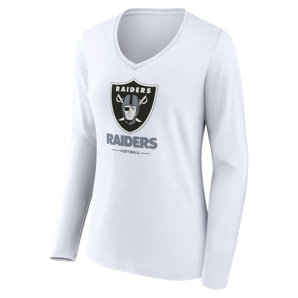 Las Vegas Raiders Women's Team Lockup Long Sleeve V-Neck T-Shirt White - NFL