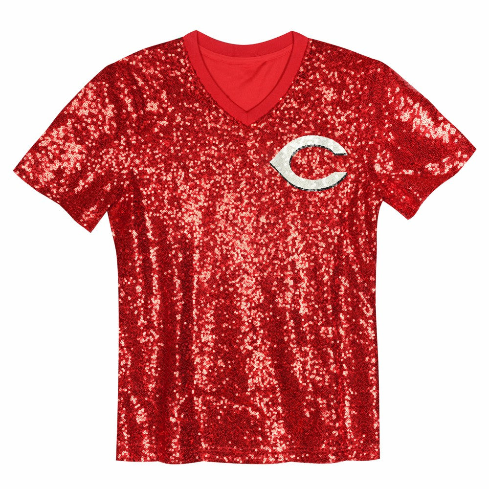 Elly De La Cruz Cincinnati Reds Juniors Name & Number Sequin V-Neck Top Lifestyle