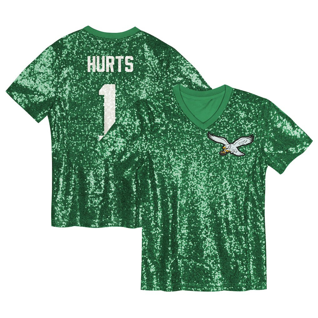 Jalen Hurts Philadelphia Eagles Girls Youth Sequin V-Neck Fashion Jersey - Kelly Green discount | NFL Jerseys