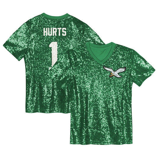 Jalen Hurts Philadelphia Eagles Girls Youth Sequin V-Neck Fashion Jersey - Kelly Green discount | NFL Jerseys