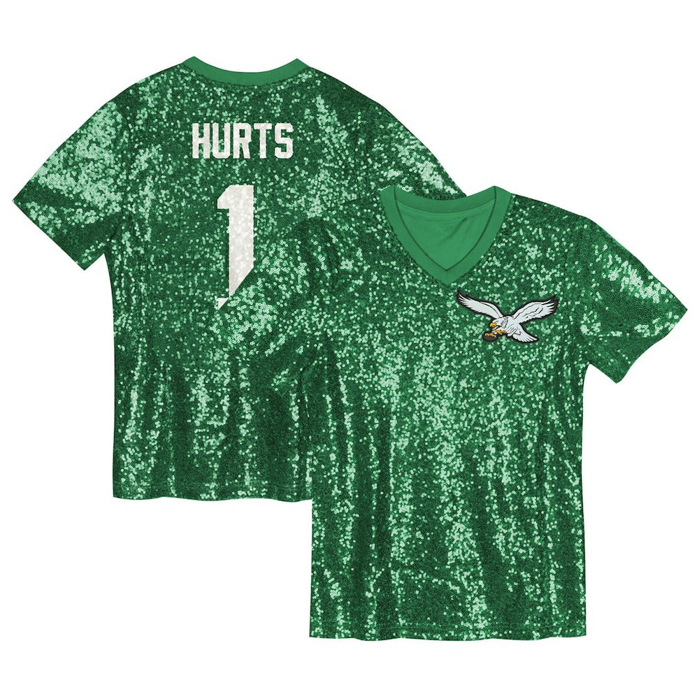 Jalen Hurts Philadelphia Eagles Girls Youth Sequin V-Neck Fashion Jersey Kelly Green - NFL